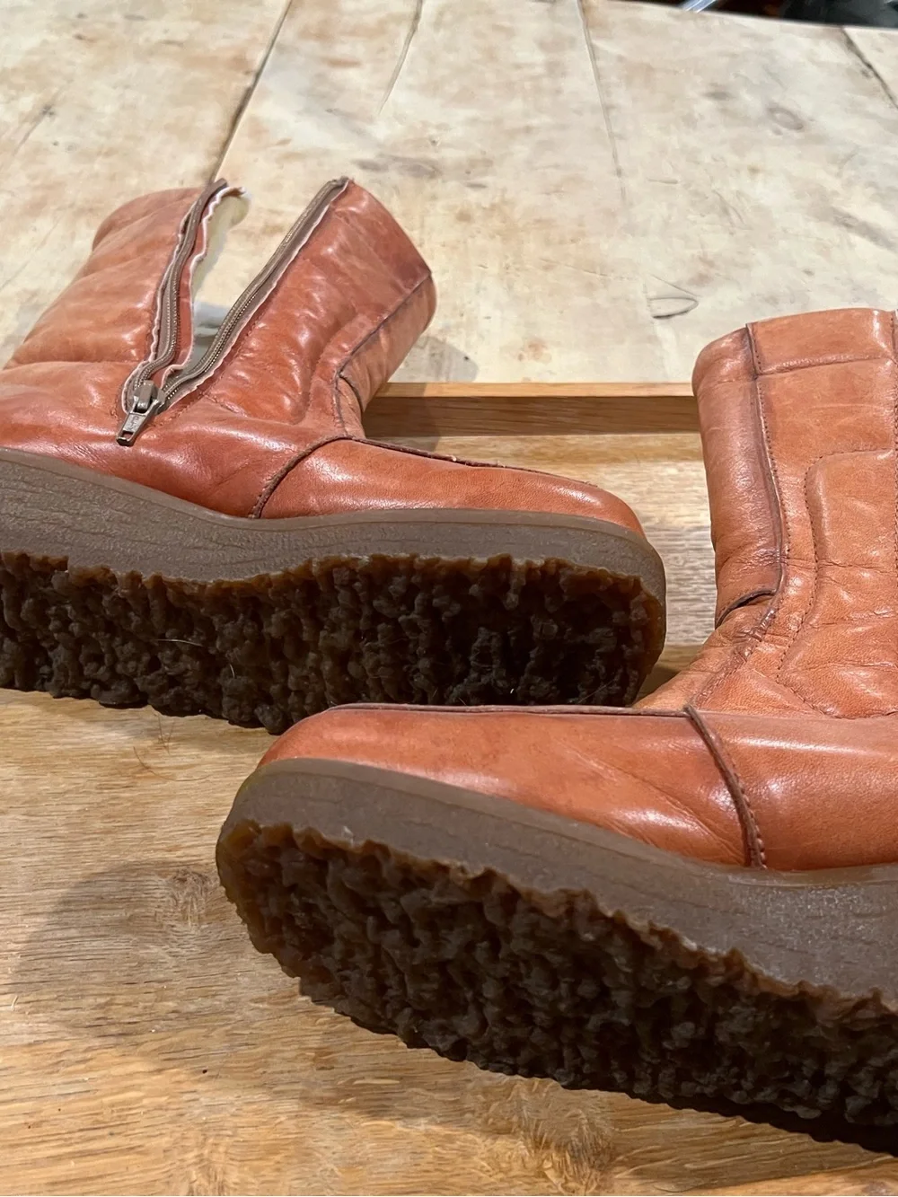 L.L. Bean Women's Cognac Leather Shearling-Lined Tall Boots
